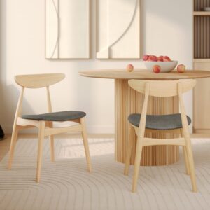 wohnli-moebel-suche-M25075356-1 Set aus 2 Stühlen in grauem Stoff und Gummibaumholz 46x74x46cm Stoff Grau Maison Pavane Möbel Esszimmermöbel Stühle