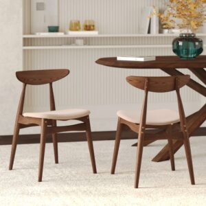 wohnli-moebel-suche-M25075357-1 Set aus 2 Beigefarbenen Stoffstühlen mit dunklem Gummiholz 46x74x46cm PVC - Polyvinlychlorid Beige Maison Pavane Möbel Esszimmermöbel Stühle