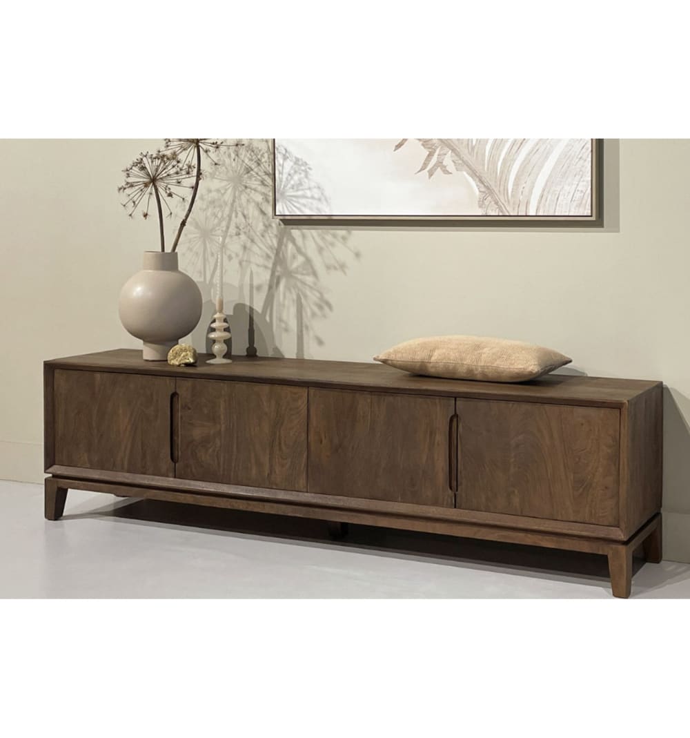210 cm TV-Schrank aus gebürstetem Massivholz 210x55x40cm Holz Braun Moloo Möbel Wohnzimmermöbel TV-Möbel