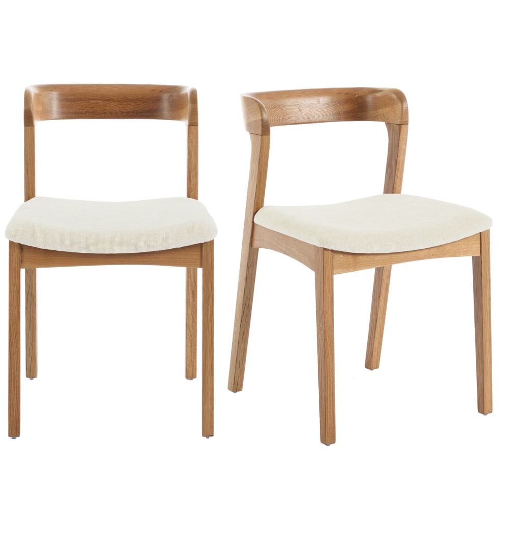 Wohnli Möbelsuche - Stuhl aus massiver Eiche und Stoff Bliss Ecru (x2)