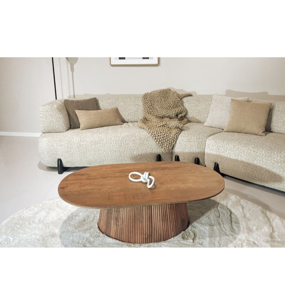 Ovaler Couchtisch 120x70 cm aus massivem Mangoholz 120x36x70cm Holz Braun Moloo Möbel Wohnzimmermöbel Couchtische