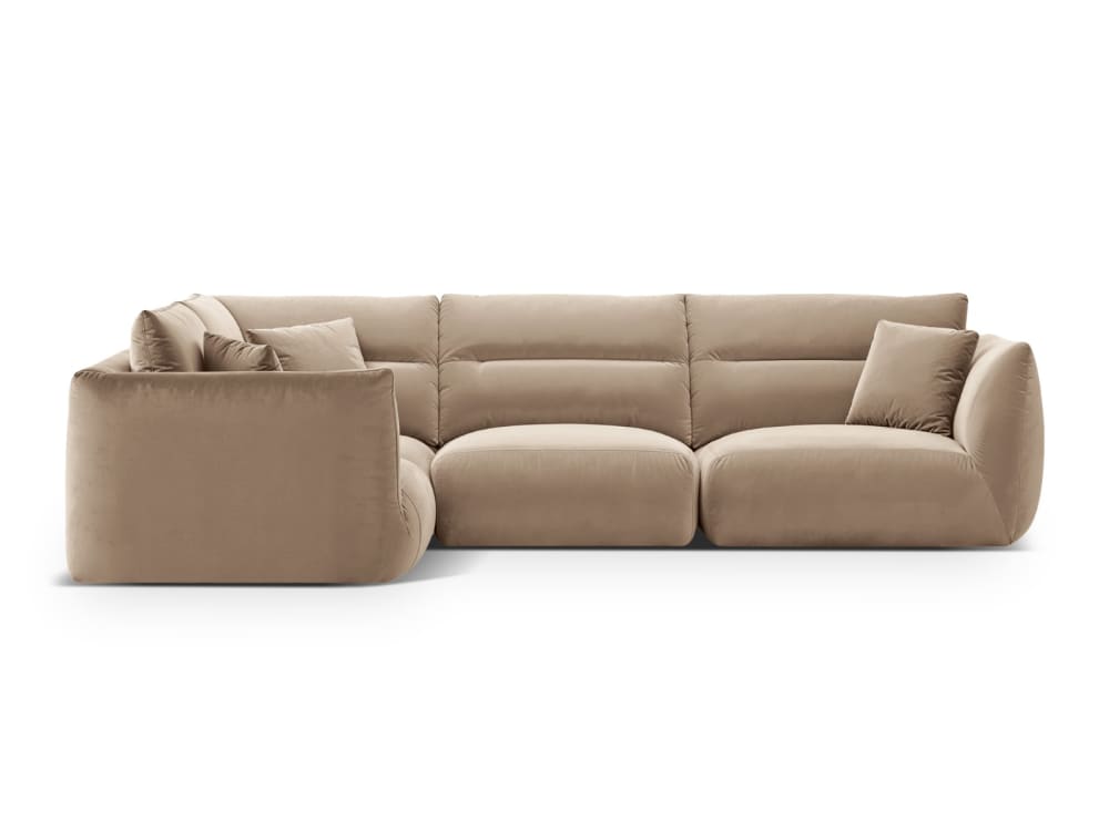 Wohnli Möbelsuche - 5-Sitzer Ecksofa links aus Samt mandelbeige