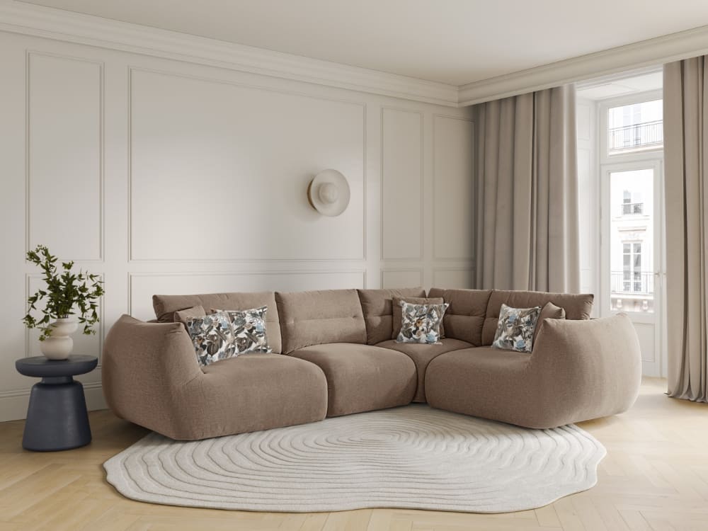 5-Sitzer rechtes modulares Ecksofa aus strukturiertem Stoff sandfarben 210x90x297cm Stoff Braun CXL by Christian Lacroix Sofas und Sessel Sofas Ecksofas