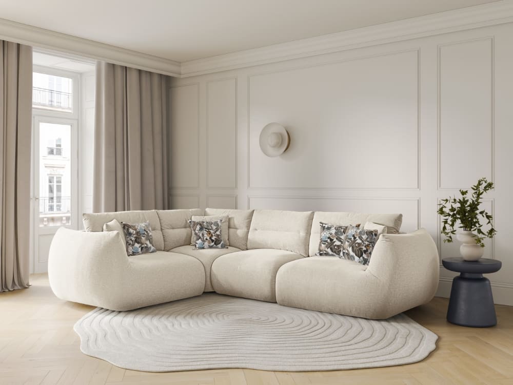 5-Sitzer linkes modulares Ecksofa aus strukturiertem Stoff elfenbein 210x90x297cm Stoff Beige CXL by Christian Lacroix Sofas und Sessel Sofas Ecksofas