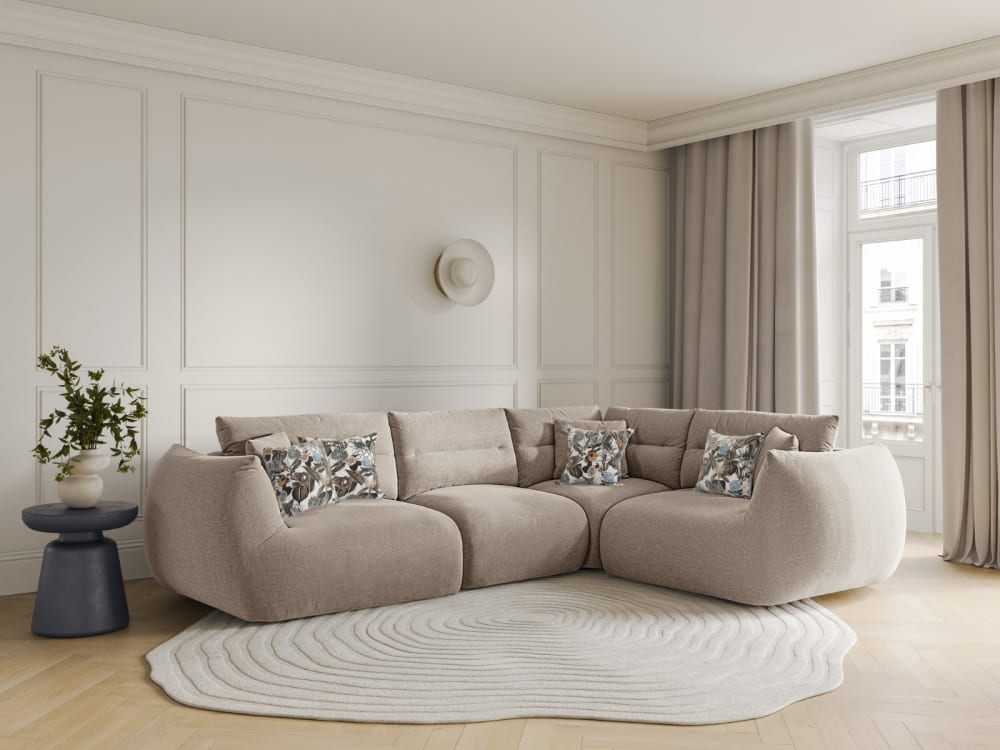 5-Sitzer modulares Ecksofa aus strukturiertem Stoff leichtes beige 210x90x297cm Stoff Beige CXL by Christian Lacroix Sofas und Sessel Sofas Ecksofas