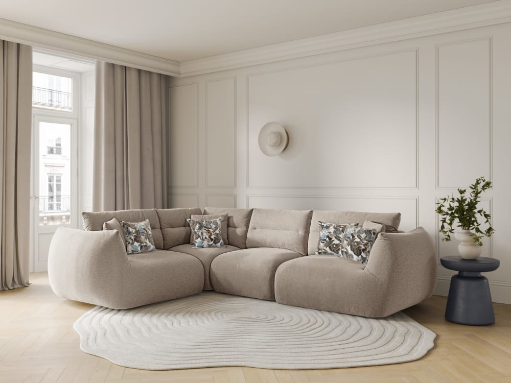 5-Sitzer modulares Ecksofa aus strukturiertem Stoff leichtes beige 210x90x297cm Stoff Beige CXL by Christian Lacroix Sofas und Sessel Sofas Ecksofas