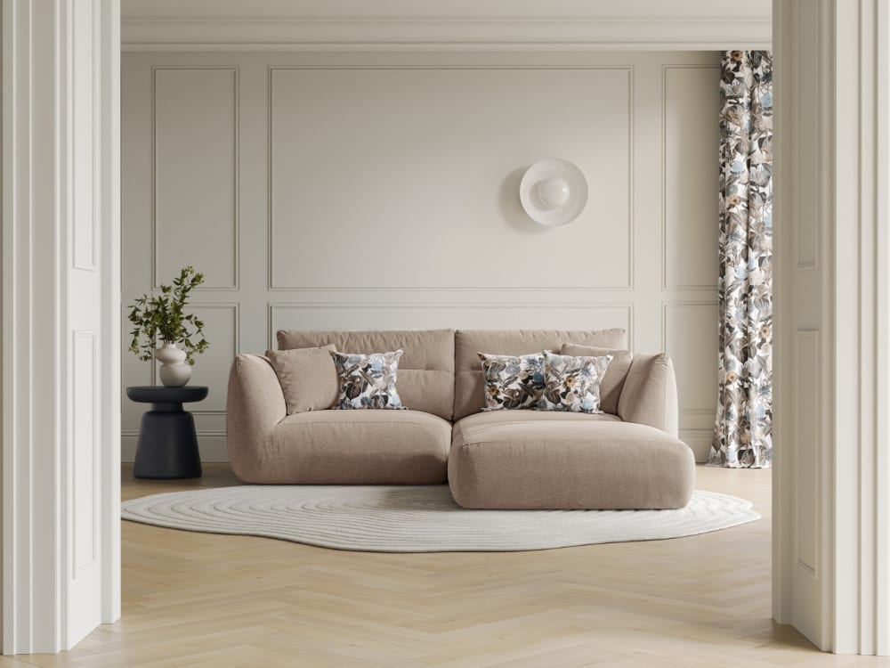 3-Sitzer modulares Ecksofa aus strukturiertem Stoff sandfarben 224x90x210cm Stoff Braun CXL by Christian Lacroix Sofas und Sessel Sofas Ecksofas