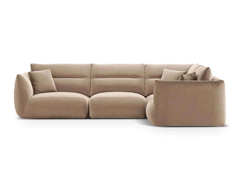 Wohnli Möbelsuche - 5-Sitzer Ecksofa rechts aus Samt mandelbeige