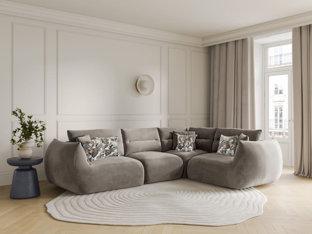 5-Sitzer Ecksofa rechts aus Samt beton 210x90x297cm Samt Grau CXL by Christian Lacroix Sofas und Sessel Sofas Ecksofas