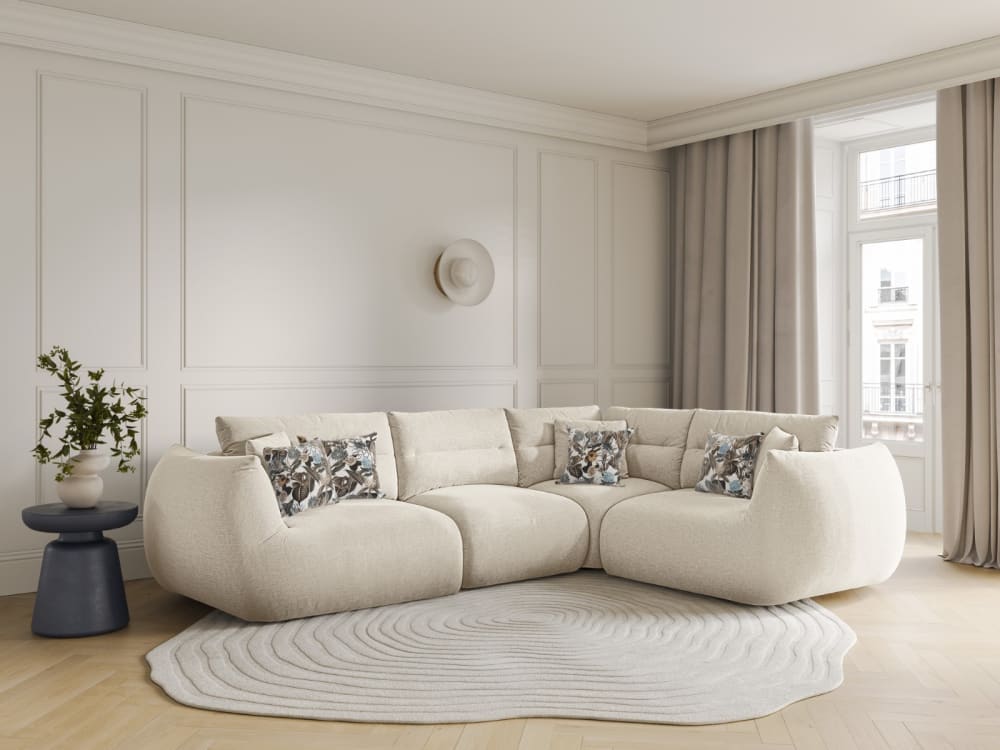 5-Sitzer rechtes modulares Ecksofa aus strukturiertem Stoff elfenbein 210x90x297cm Stoff Beige CXL by Christian Lacroix Sofas und Sessel Sofas Ecksofas