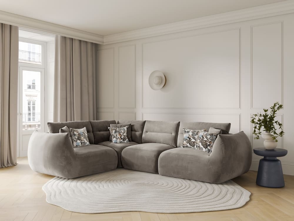 5-Sitzer Ecksofa links aus Samt beton 210x90x297cm Samt Grau CXL by Christian Lacroix Sofas und Sessel Sofas Ecksofas