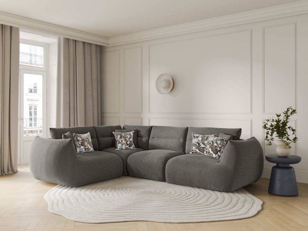 5-Sitzer linkes modulares Ecksofa aus strukturiertem Stoff dunkelgrau 210x90x297cm Stoff Grau CXL by Christian Lacroix Sofas und Sessel Sofas Ecksofas