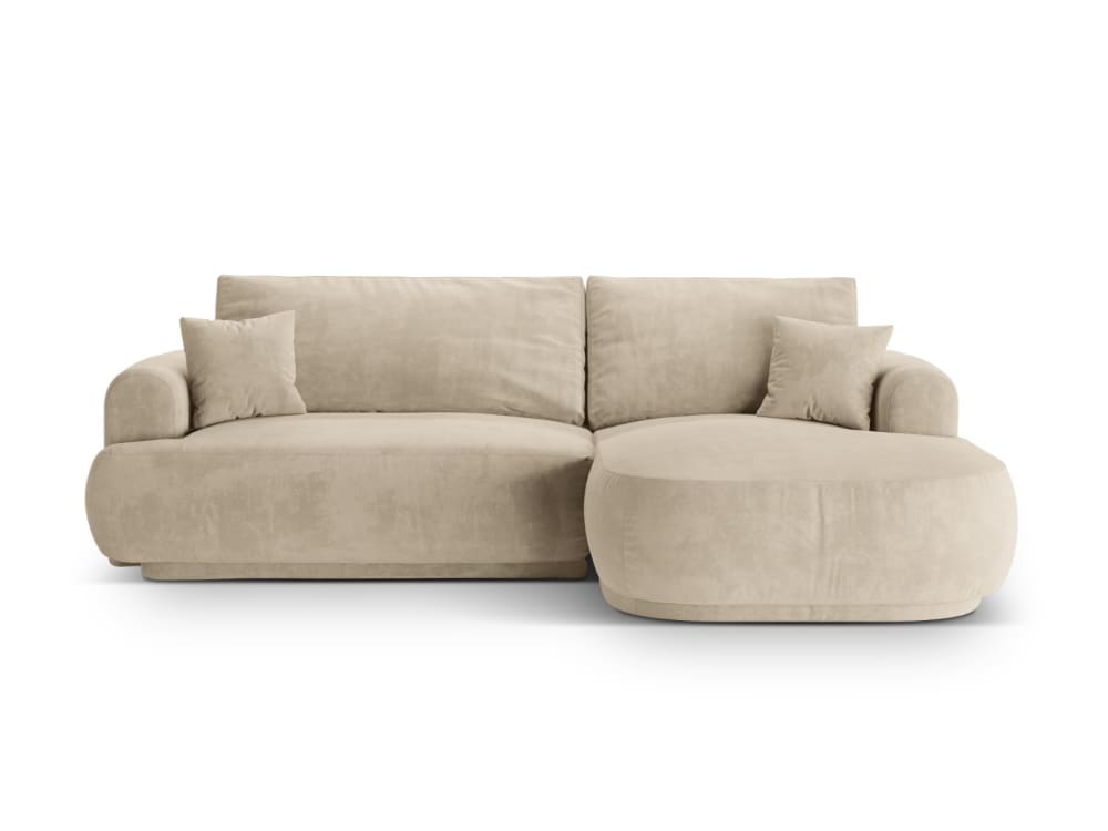 wohnli-moebel-suche-M25076790 Wohnli Möbelsuche - 5-Sitzer rechtes Schlafsofa mit Stauraum aus Samt leichtes beige