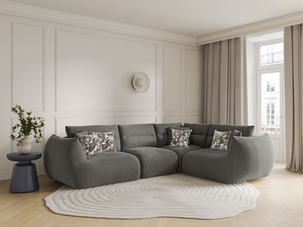 5-Sitzer rechtes modulares Ecksofa aus strukturiertem Stoff dunkelgrau 210x90x297cm Stoff Grau CXL by Christian Lacroix Sofas und Sessel Sofas Ecksofas