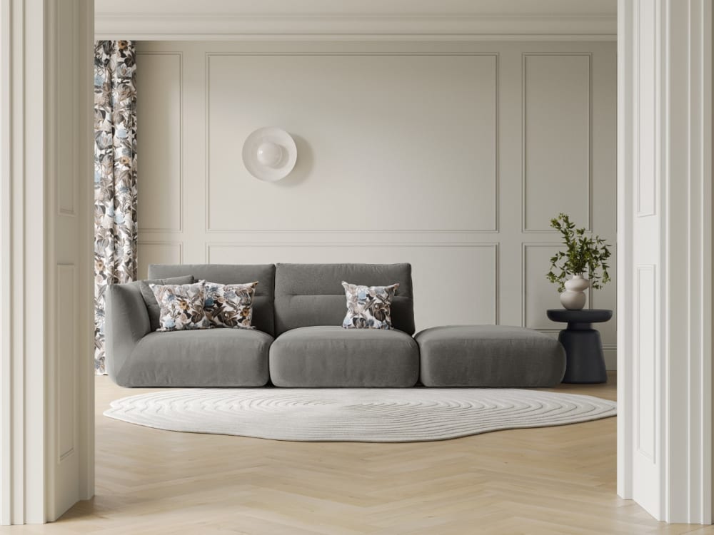 4-Sitzer modulares Sofa rechts aus strukturiertem Stoff dunkelgrau 317x90x107cm Stoff Grau CXL by Christian Lacroix Sofas und Sessel Sofas 2-Sitzer-Sofas & 3-Sitzer-Sofas