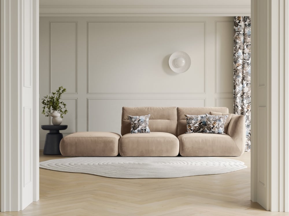 4-Sitzer modulares Sofa links aus Samt mandelbeige 317x90x107cm Samt Beige CXL by Christian Lacroix Sofas und Sessel Sofas 2-Sitzer-Sofas & 3-Sitzer-Sofas