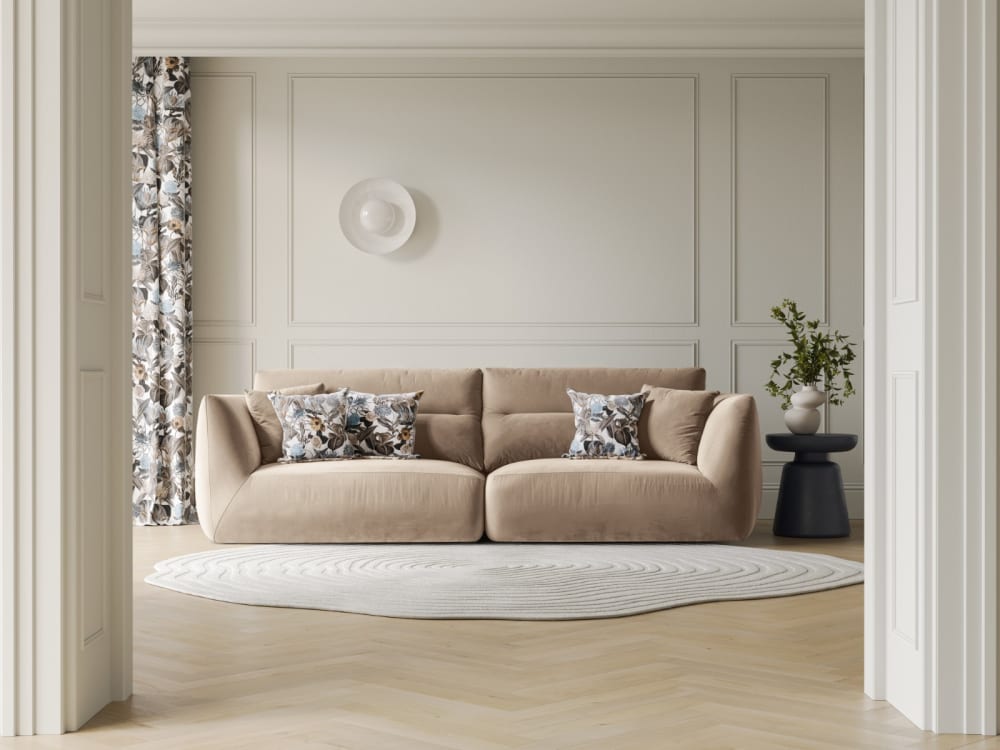 4-Sitzer modulares Sofa aus Samt mandelbeige 264x90x107cm Samt Beige CXL by Christian Lacroix Sofas und Sessel Sofas 2-Sitzer-Sofas & 3-Sitzer-Sofas