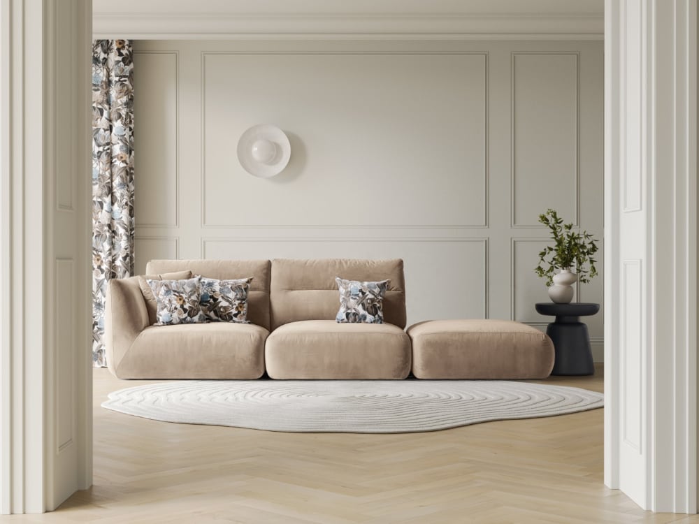 4-Sitzer modulares Sofa rechts aus Samt mandelbeige 317x90x107cm Samt Beige CXL by Christian Lacroix Sofas und Sessel Sofas 2-Sitzer-Sofas & 3-Sitzer-Sofas