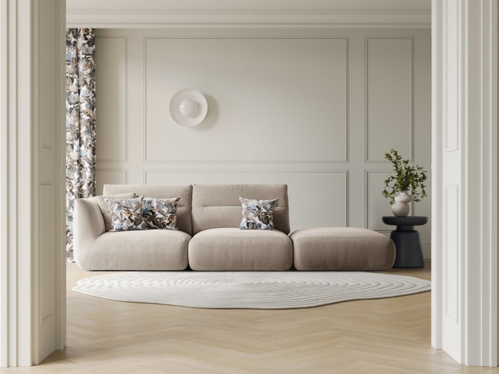 4-Sitzer modulares Sofa rechts aus strukturiertem Stoff leichtes beige 317x90x107cm Stoff Beige CXL by Christian Lacroix Sofas und Sessel Sofas 2-Sitzer-Sofas & 3-Sitzer-Sofas