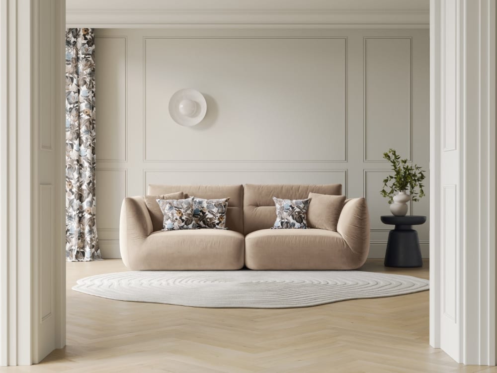 3-Sitzer modulares Sofa aus Samt mandelbeige 224x90x107cm Samt Beige CXL by Christian Lacroix Sofas und Sessel Sofas 2-Sitzer-Sofas & 3-Sitzer-Sofas