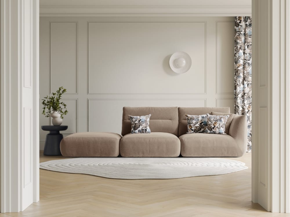 4-Sitzer modulares Sofa links aus strukturiertem Stoff sandfarben 317x90x107cm Stoff Braun CXL by Christian Lacroix Sofas und Sessel Sofas 2-Sitzer-Sofas & 3-Sitzer-Sofas