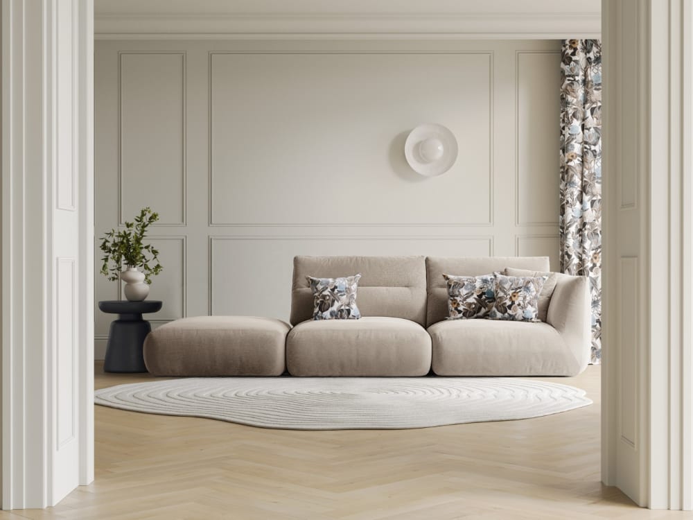 4-Sitzer modulares Sofa links aus strukturiertem Stoff leichtes beige 317x90x107cm Stoff Beige CXL by Christian Lacroix Sofas und Sessel Sofas 2-Sitzer-Sofas & 3-Sitzer-Sofas