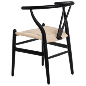 Schwarzer Holzstuhl mit Sitz aus Naturfaser 55x76x56cm Holz Schwarz Koketto Home Möbel Esszimmermöbel Stühle