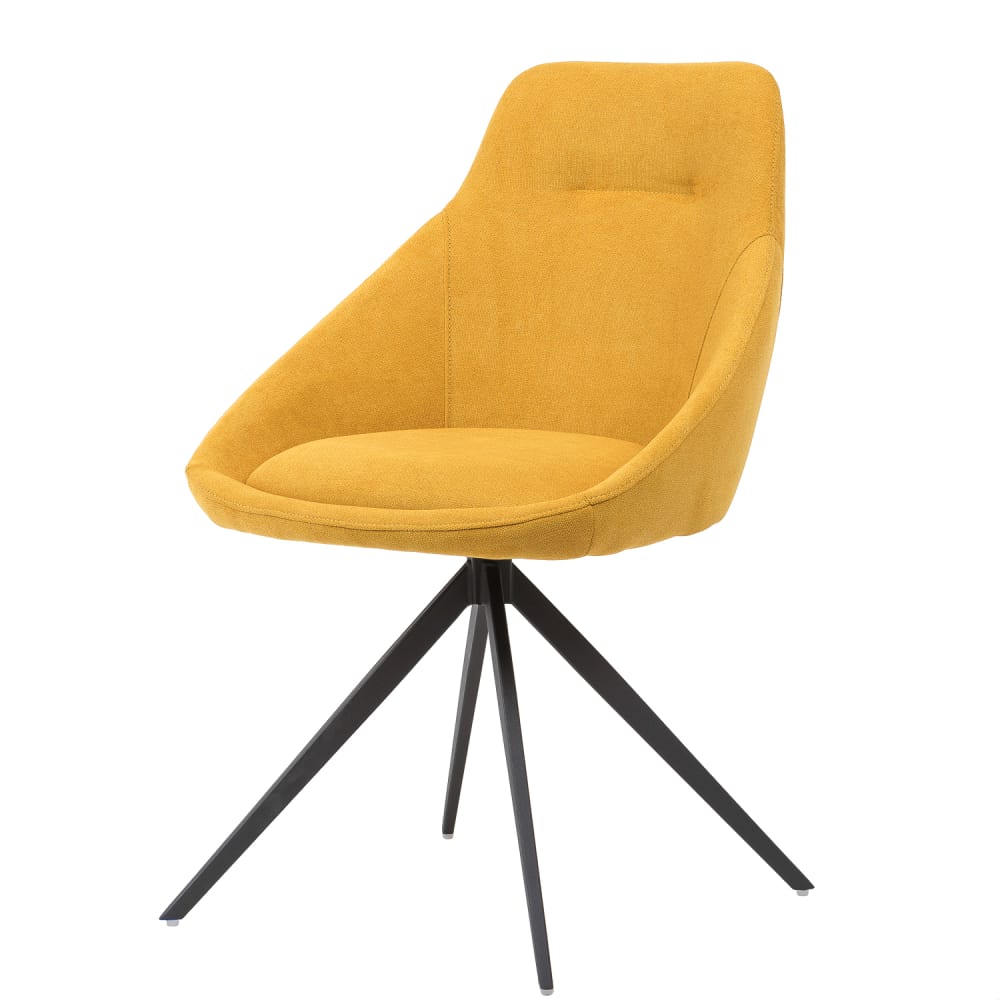 wohnli-moebel-suche-M25077620 Wohnli Möbelsuche - Esszimmer-Drehstuhl mit schwarzen Beinen und senfgelbem Stoffbezug