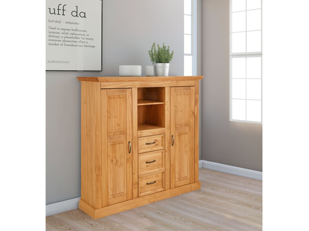 Anrichte 2 Türen 3 Schubladen 38x130x130cm Holz Braun Loft24 Möbel Schlafzimmermöbel Kommoden