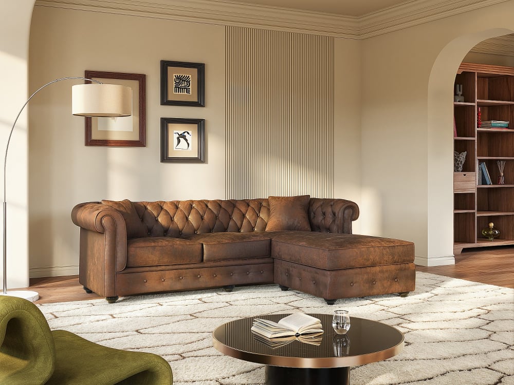 228x72x163cm Mikrofaser Braun vente-unique.com Sofas und Sessel Sofas Ecksofas