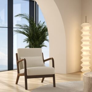 wohnli-moebel-suche-M25079698-1 Sessel Stoff Curly Ecru und gebeiztes Walnussholz 65x78x84cm Stoff Weiß Moloo Sofas und Sessel Sessel, Poufs und Fußbänke Sessel
