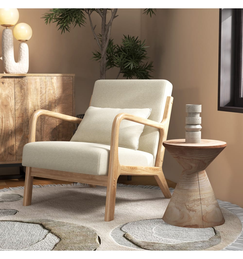 Sessel Stoff  Ecru und Naturholz 65x78x84cm Stoff Weiß Moloo Sofas und Sessel Sessel, Poufs und Fußbänke Sessel