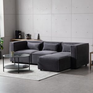 3-Sitzer-Modularsofa aus grauem Cord mit Ottomane 248x70x159cm Holz Grau Concept Usine Sofas und Sessel Sofas Modulare Sofas