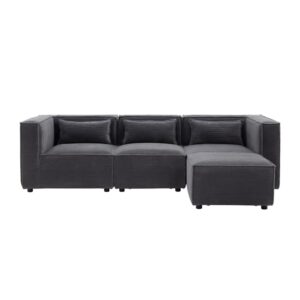 Wohnli Möbelsuche - 3-Sitzer-Modularsofa aus grauem Cord mit Ottomane