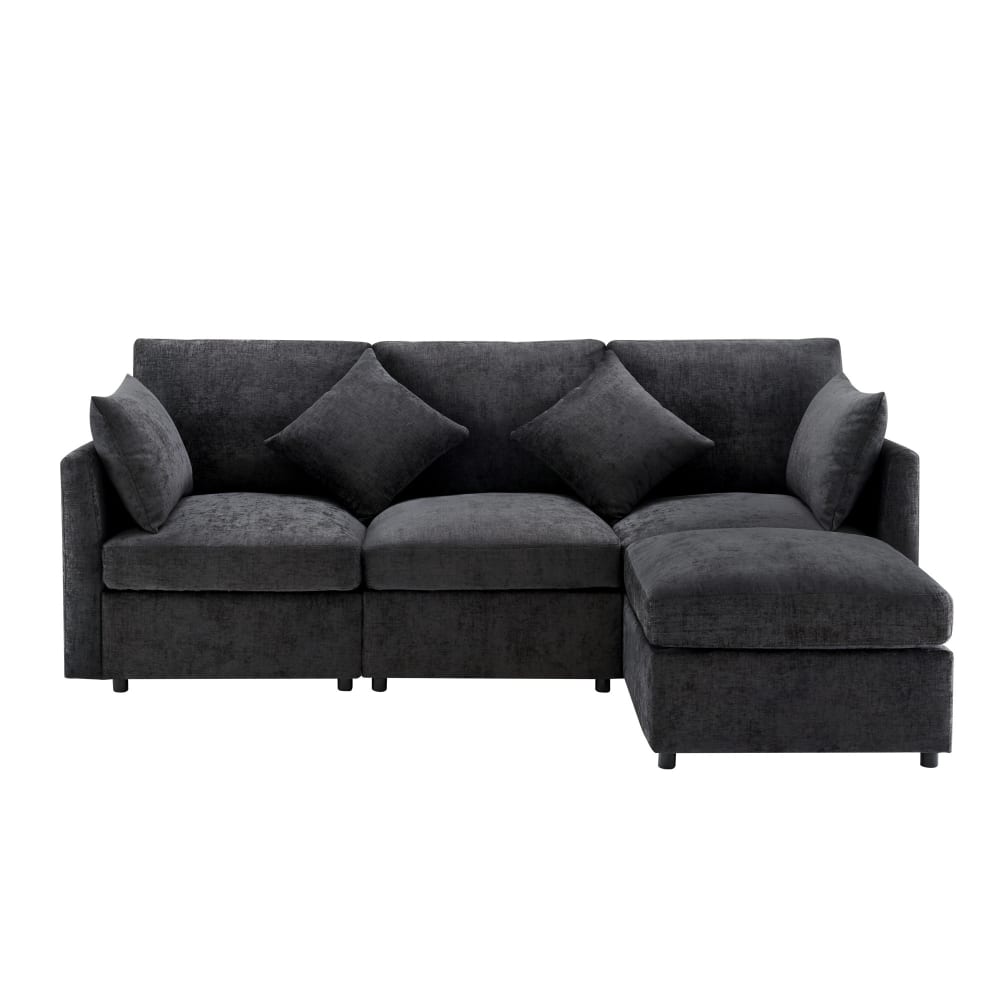 Wohnli Möbelsuche - 4-Sitzer Ecksofa mit Chenillebezug und Fußhocker
