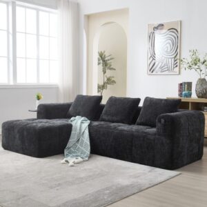 wohnli-moebel-suche-M25080326-1 3-Sitzer Sofa mit schwarzem Chenillebezug 230x60x158cm Stoff Schwarz Flieks Sofas und Sessel Sofas Ecksofas