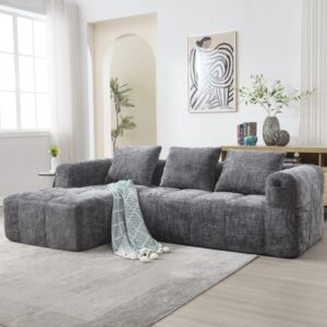 wohnli-moebel-suche-M25080335-1 3-Sitzer Sofa mit grauem Chenillebezug 230x60x158cm Stoff Grau Flieks Sofas und Sessel Sofas Ecksofas