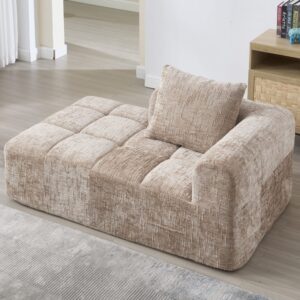 wohnli-moebel-suche-M25080342-1 1-Sitzer Sofa mit Seitentaschen und Khaki-Chenillebezug 158x60x90cm Stoff Taupe Flieks Sofas und Sessel Sofas 2-Sitzer-Sofas & 3-Sitzer-Sofas