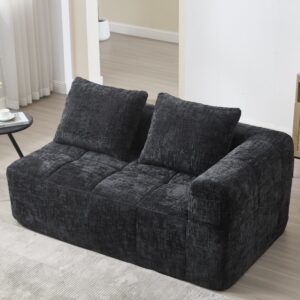 wohnli-moebel-suche-M25080352-1 2-Sitzer Sofa mit Seitentaschen und schwarzem Chenillebezug 158x60x90cm Stoff Schwarz Flieks Sofas und Sessel Sofas 2-Sitzer-Sofas & 3-Sitzer-Sofas