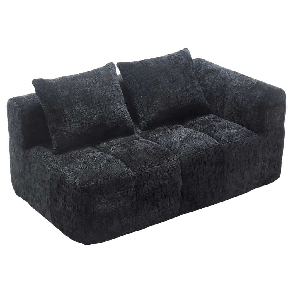 Wohnli Möbelsuche - 2-Sitzer Sofa mit Seitentaschen und schwarzem Chenillebezug