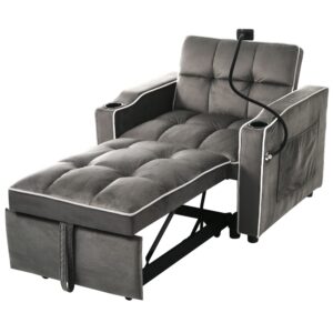 wohnli-moebel-suche-M25080399-1 1-Sitzer Schlafsofa mit Samtbezug und Handyhalterung, dunkelgrau 167x76x83cm Samt Grau Flieks Sofas und Sessel Sofas Sitzbank und Polsterbank
