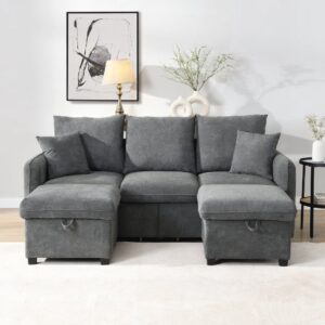 3-Sitzer Sofa mit Stauraum und nebelgrauem Chenillebezug 188x86x134cm Stoff Grau Flieks Sofas und Sessel Sofas Wohnlandschaften