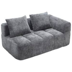 wohnli-moebel-suche-M25080414 Wohnli Möbelsuche - 2-Sitzer Sofa mit Seitentaschen und grauem Chenillebezug