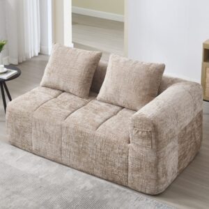 2-Sitzer Sofa mit Seitentaschen und Khaki-Chenillebezug 158x60x90cm Stoff Taupe Flieks Sofas und Sessel Sofas 2-Sitzer-Sofas & 3-Sitzer-Sofas