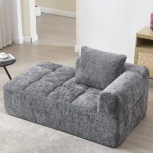 wohnli-moebel-suche-M25080431-1 1-Sitzer Sofa mit Seitentaschen und grauem Chenillebezug 158x60x90cm Stoff Grau Flieks Sofas und Sessel Sofas 2-Sitzer-Sofas & 3-Sitzer-Sofas