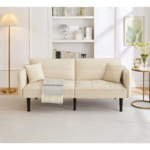 2-Sitzer Sofa mit verstellbarer Rückenlehne und Samtbezug, beige 176x76x78cm Samt Beige Flieks Sofas und Sessel Sofas 2-Sitzer-Sofas & 3-Sitzer-Sofas