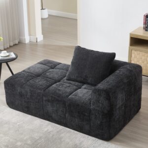 wohnli-moebel-suche-M25080440-1 1-Sitzer Sofa mit Seitentaschen und schwarzem Chenillebezug 158x60x90cm Stoff Schwarz Flieks Sofas und Sessel Sofas 2-Sitzer-Sofas & 3-Sitzer-Sofas