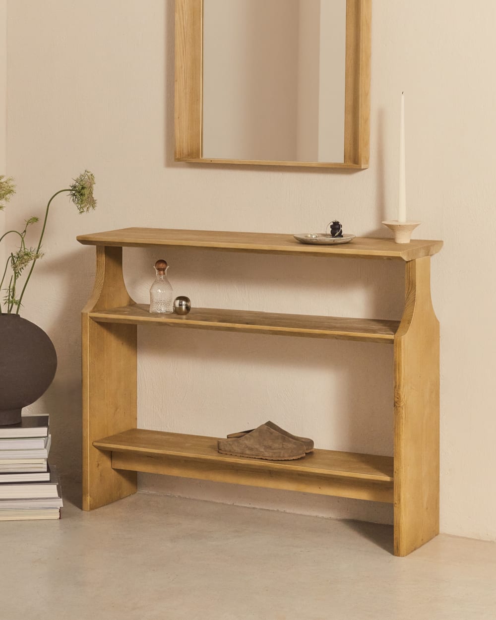 Konsolentisch Massivholz Natur 80 cm 80x80x30cm Holz Braun Hannun Möbel Flurmöbel Dielenbänke