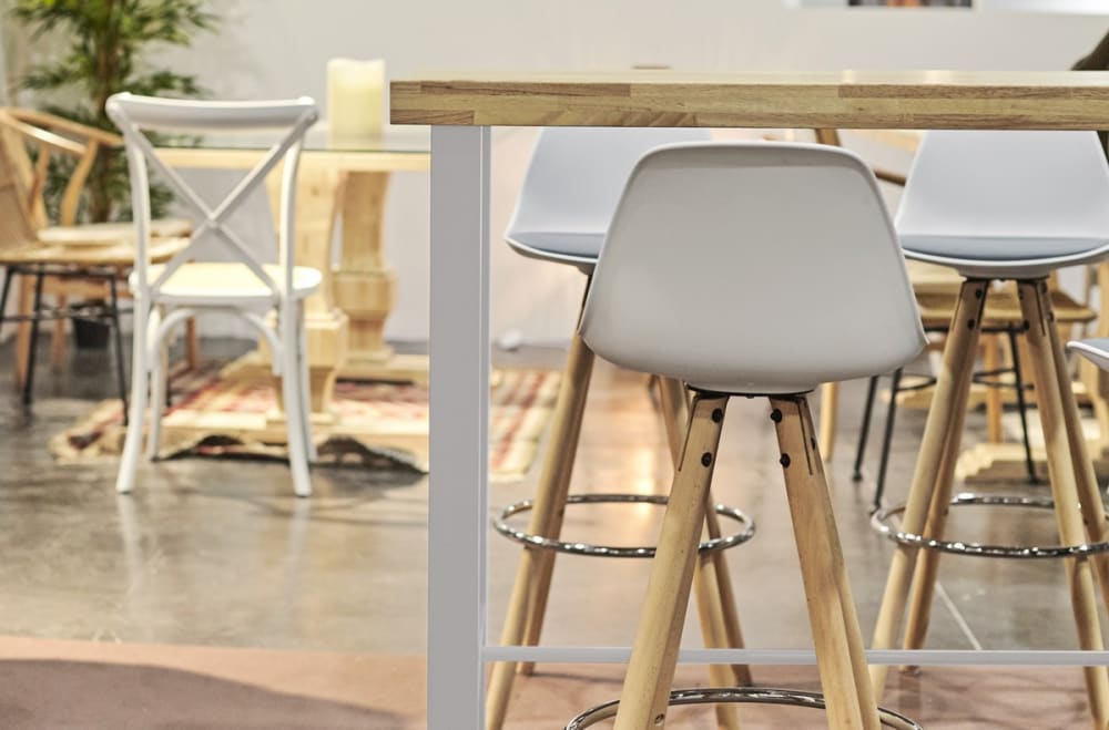 Stehtisch aus Holz und Stahl im Industrie-Look 120x100x70cm Holz Braun Mathi Design Möbel Esszimmermöbel Esstische