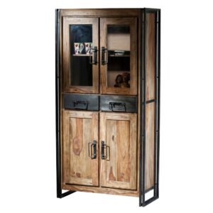 wohnli-moebel-suche-M25081640-1 Schrankvitrine 40x180x90cm Holz Braun SIT Möbel Möbel Esszimmermöbel Vitrine und Vitrinenschrank
